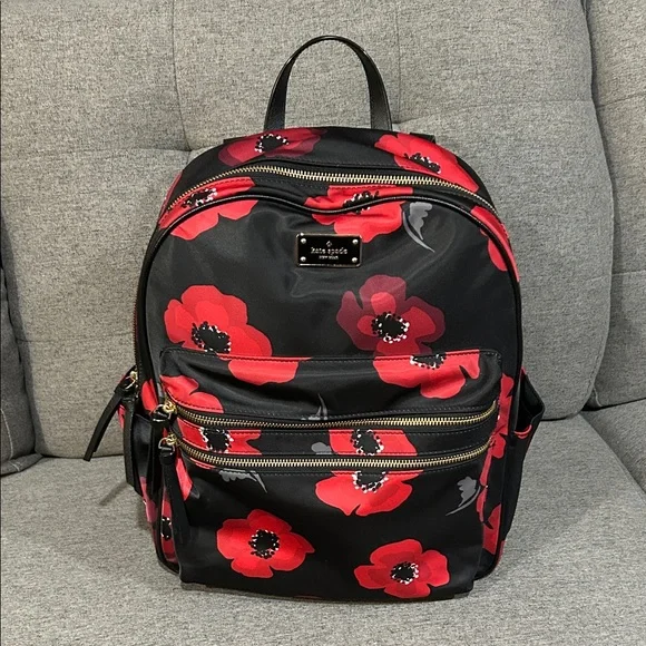 kate spade | Bags | Kate Spade Black And Red Poppy Backpack  display picture 1